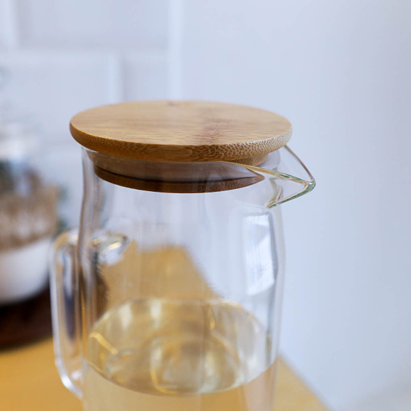 Кувшин 1200 мл стеклянный / LCTP269 /уп 40/ Бамбуковая крышка