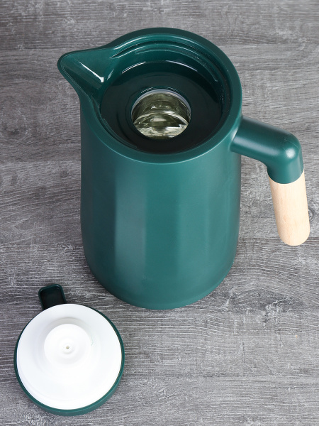 Термос-кувшин 1 л с деревянной ручкой Грани / KL-919 /уп 20/ Темно-Зеленый