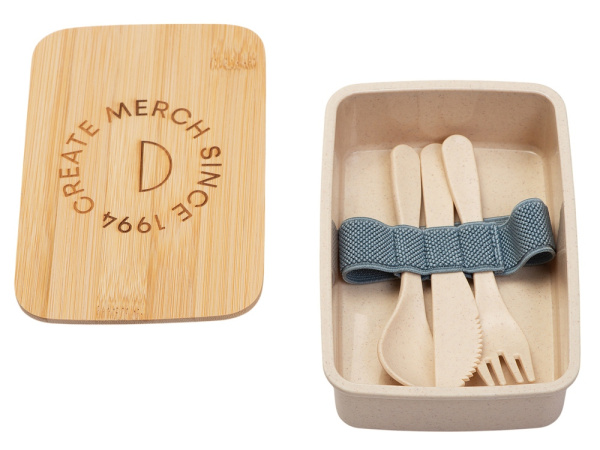 Ланч-бокс «Lunch» из пшеничного волокна с бамбуковой крышкой с гравировкой, 500 мл Цвет бежевый