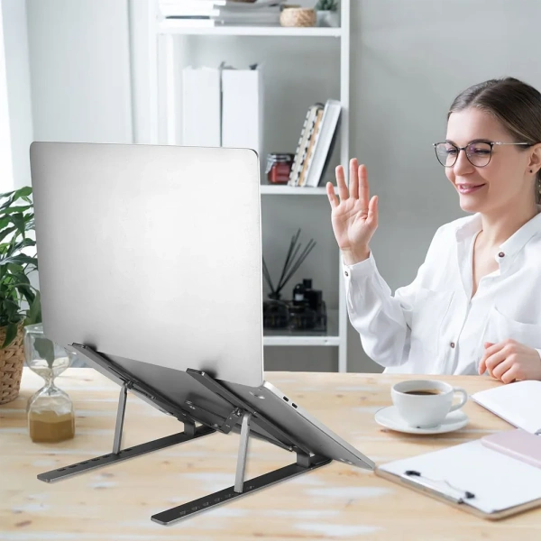 Алюминиевая подставка MLS-5002 для ноутбука 17" с силиконовыми вставками, 7 уровней наклона, серый