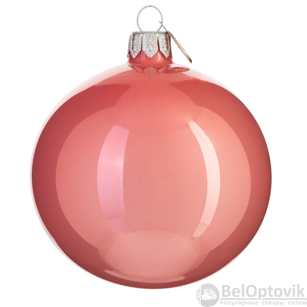 Шар новогодний 8 см, Розовый с серебром