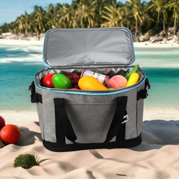 Термосумка 21.5л 9038 с открывалкой для бутылок, серая / Надежная изоляция и удобство в использовании