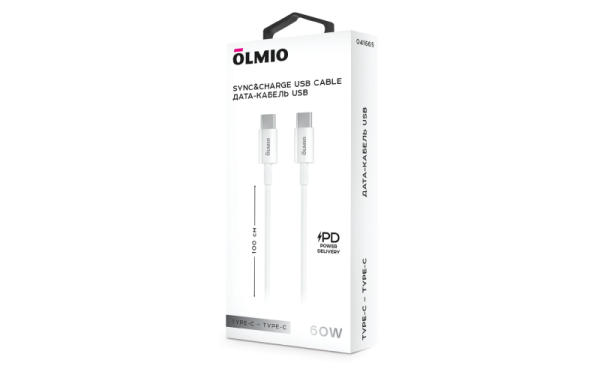 Кабель USB2.0, Type-C - Type-C, 2м, белый, OLMIO