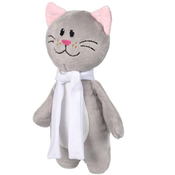 Мягкая игрушка Beastie Toys, котик с белым шарфом, 22x8x5 см