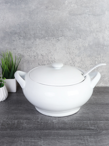 Супница 2000 мл с половником белая / EWQ-33 /уп 6/