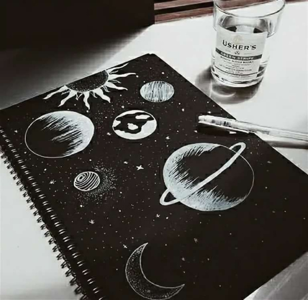 Скетчбук блокнот "Sketchbook" для рисования + белая ручка (А5, плотные листы, чёрная бумага, спираль, 40 листов)