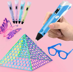 3D ручка 3D pen-2 для создания объемных изображений с LCD-дисплеем + 1 рулон ABS пластика в комплекте, набор для детей Голубая (с зарядкой - блоком)