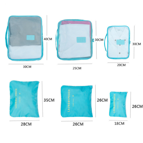 Набор дорожных сумок для путешествий Laundry Pouch, 6 шт Голубой