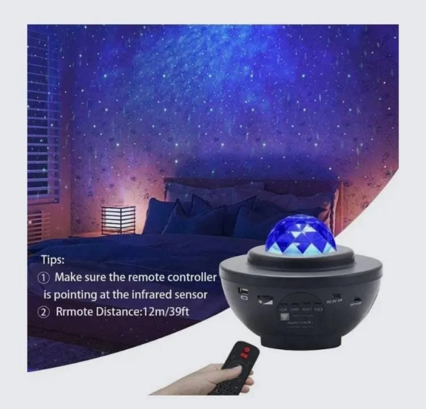 Музыкальный проектор –ночник звездного неба  Starry Projector Light (10 световых режимов, 3 уровня яркости, USB), черный