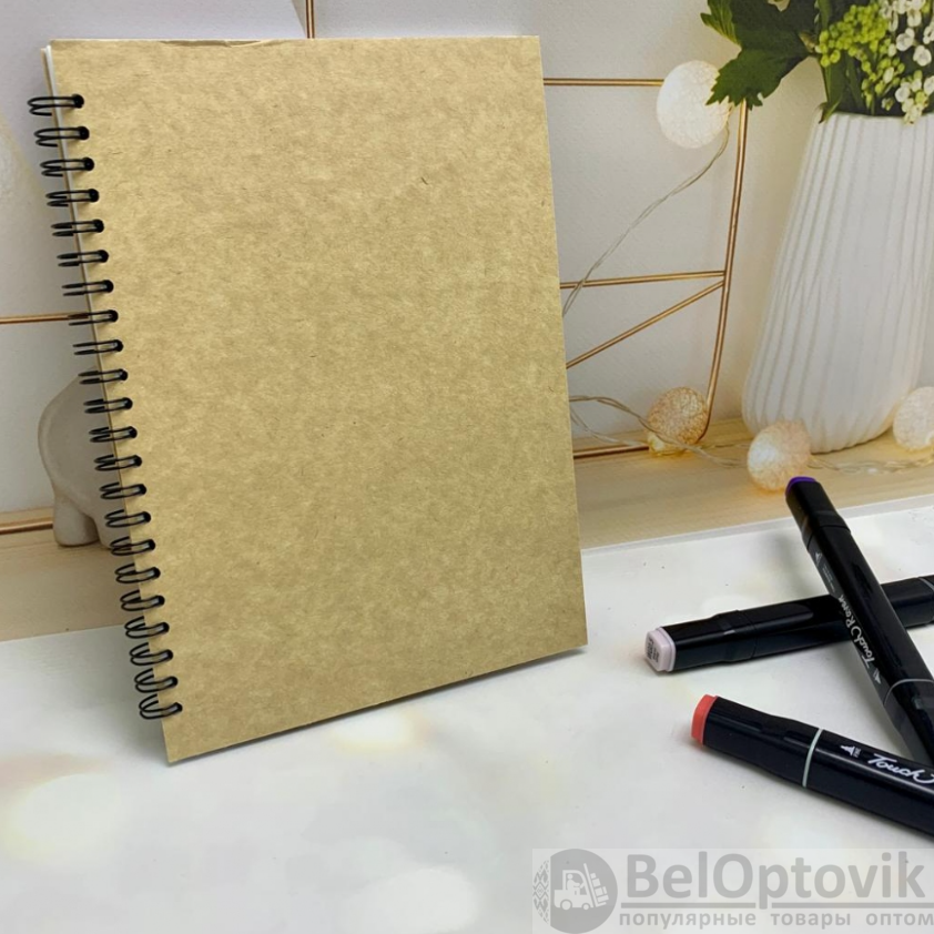 Скетчбук блокнот "Sketchbook" с плотными листами для рисования (А5, бумага в клетку, спираль, 40 листов), бежевая обложка