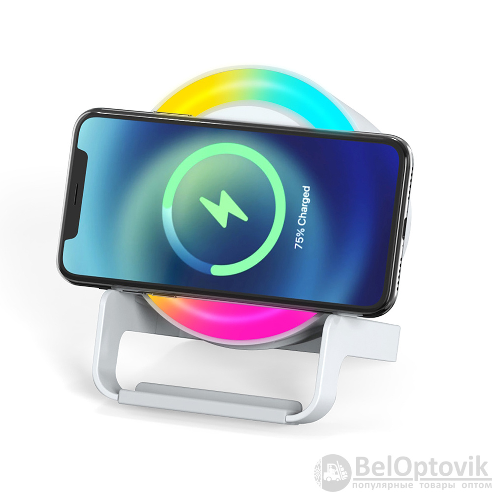 Беспроводная Bluetooth колонка U-Tone RGB c функцией беспроводной зарядки 15W, белый