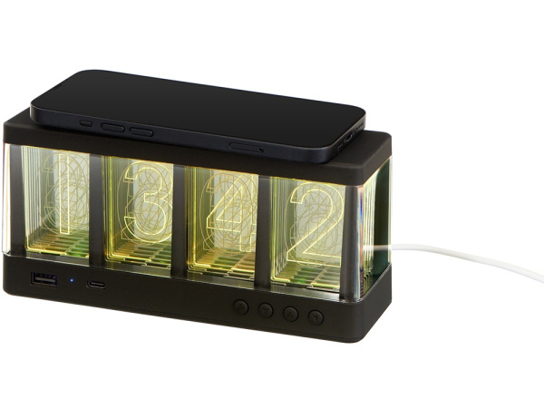 Часы с LED-подсветкой и беспроводной зарядкой «Cyber», 10 Вт, Цвет черный