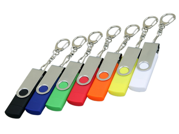 USB 2.0- флешка на 16 Гб с поворотным механизмом и дополнительным разъемом Micro USB, Размер 16ГБ, Цвет синий/серебристый