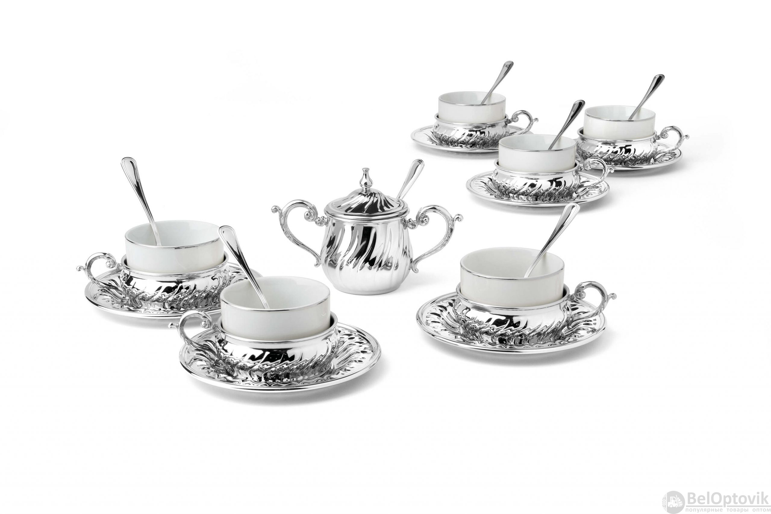 Чайный сервиз LUSSO  TORCIGLIONE в подарочной упаковке серебро