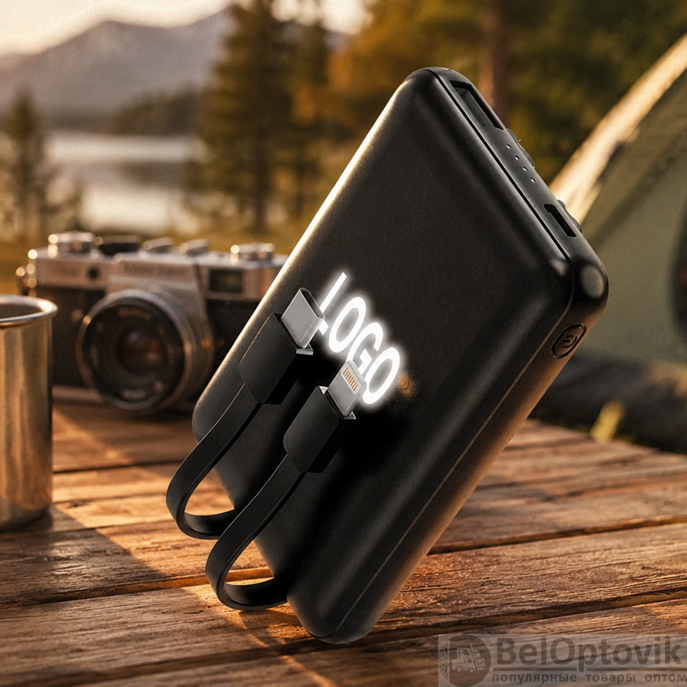 Внешний аккумулятор Eron с подсветкой гравировки, 5000 mAh, чёрный/белый