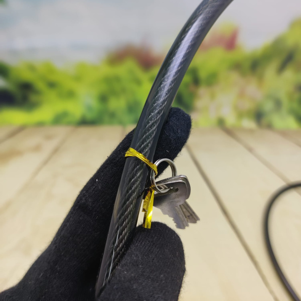 Замок велосипедный (универсальный), стальной трос (80х1см) +2 ключа Черный