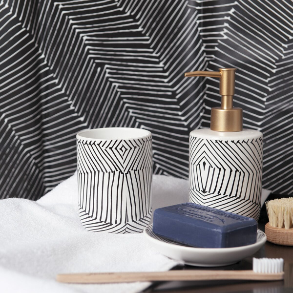 Стакан для ванной керамический с черными линиями "lines"