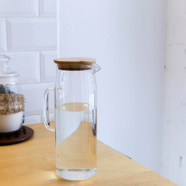 Кувшин 1200 мл стеклянный / LCTP269 /уп 40/ Бамбуковая крышка