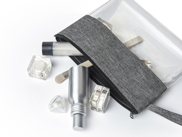 Прозрачная косметичка «Leony» из ПВХ и ткани, Цвет прозрачный/темно-серый