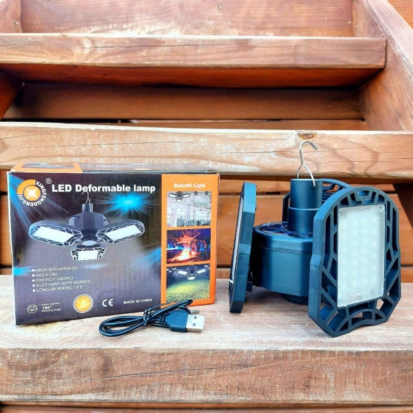 Складная гаражная подвесная лампа на 3 лепестка LED Deformable lamp XF-701 (USB+солнечная батарея, 5 режимов работы)