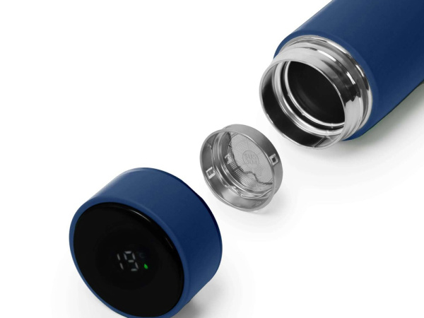 Термос FAMILY MARK LED, индикатор, soft touch, Цвет темно-синий