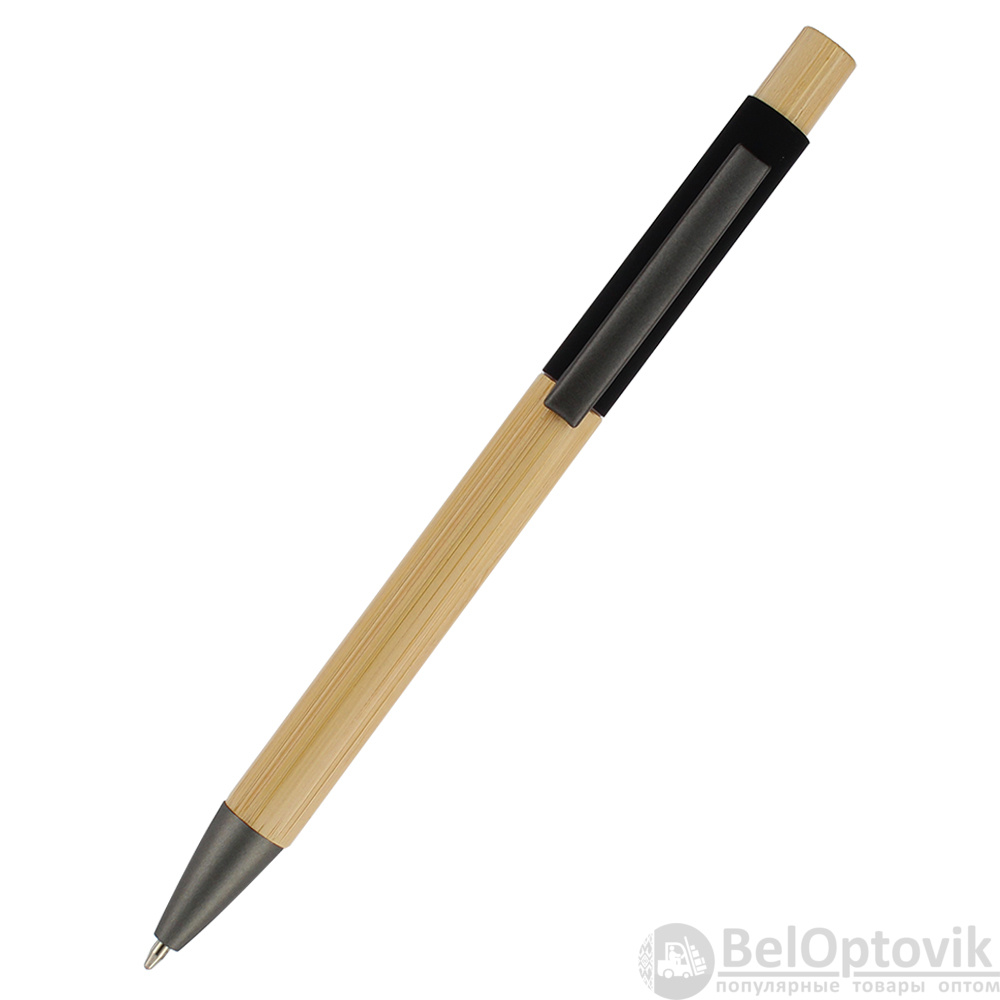 Ручка Авалон с корпусом из бамбука и софт-тач вставкой, черный