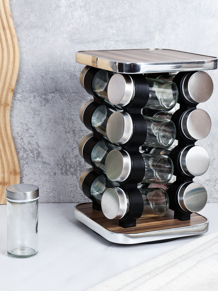 Набор для специй на подставке 16 предметов Квадрат/ LQW-042-16 /уп 9/