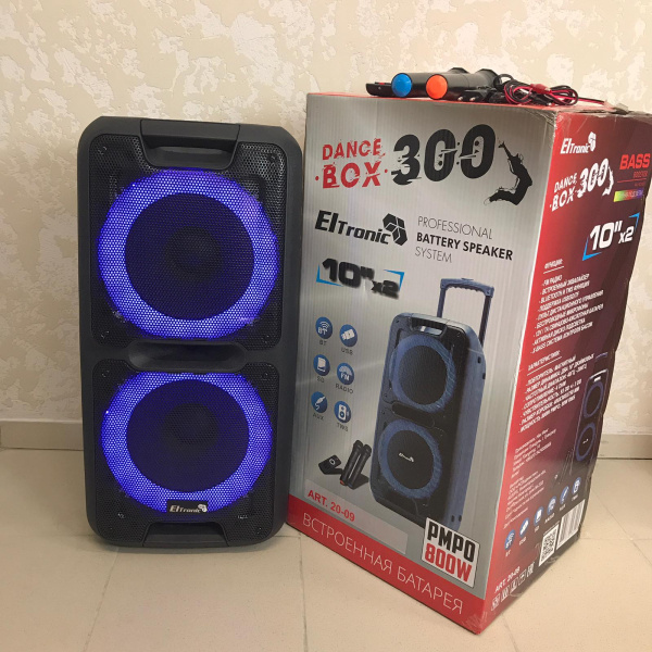 Профессиональная акустическая система ELtronic Dance box 300 (Два динамика по 10 дюймов, FM-радио, караоке, bluetooth, usb/sd/tf 800ВАТТ)