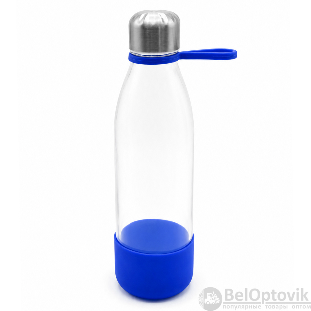 Бутылка стеклянная с манжетой и держателем Glassy, синяя