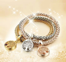 Браслет дизайнерский "Дерево жизни" (3 браслета в наборе: серебро, белое золото, золото). Размер универсальный