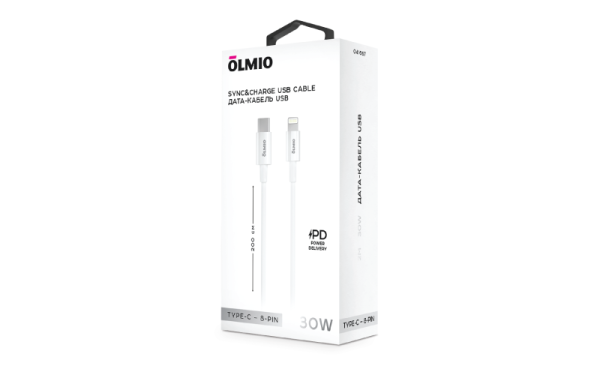 Кабель USB2.0, Type-C - Lightning, 2м, белый, OLMIO