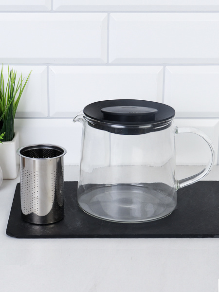 Чайник 1000 мл жаропрочное стекло АКЦИЯ / CY-502 /уп 24/* с нейлоновой крышкой