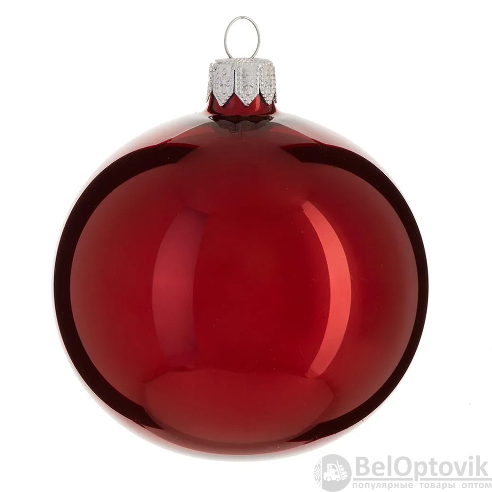 Шар новогодний 8 см, Бордовый с серебром