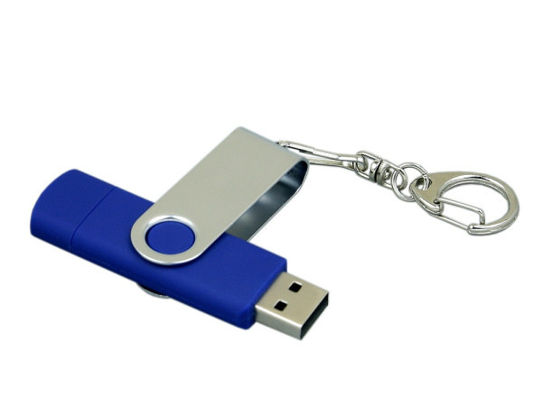 USB 2.0- флешка на 16 Гб с поворотным механизмом и дополнительным разъемом Micro USB, Размер 16ГБ, Цвет синий/серебристый