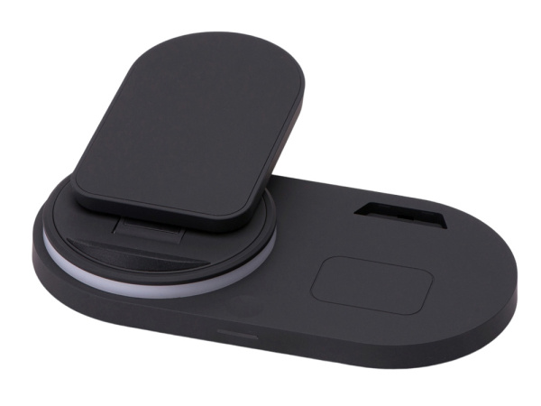 Складная зарядная станция с беспроводной зарядкой «Flashport», 15 Вт, Цвет черный