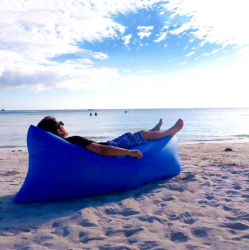 Надувной диван (Ламзак) XL дл. 215х80см, с двумя кармашками / Надувной шезлонг-лежак с сумкой и карманами