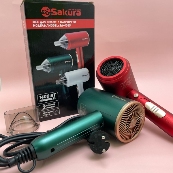 Фен Sakura SA-4045GR, 1400 Вт, 2 скорости, 2 температурных режима Зеленый