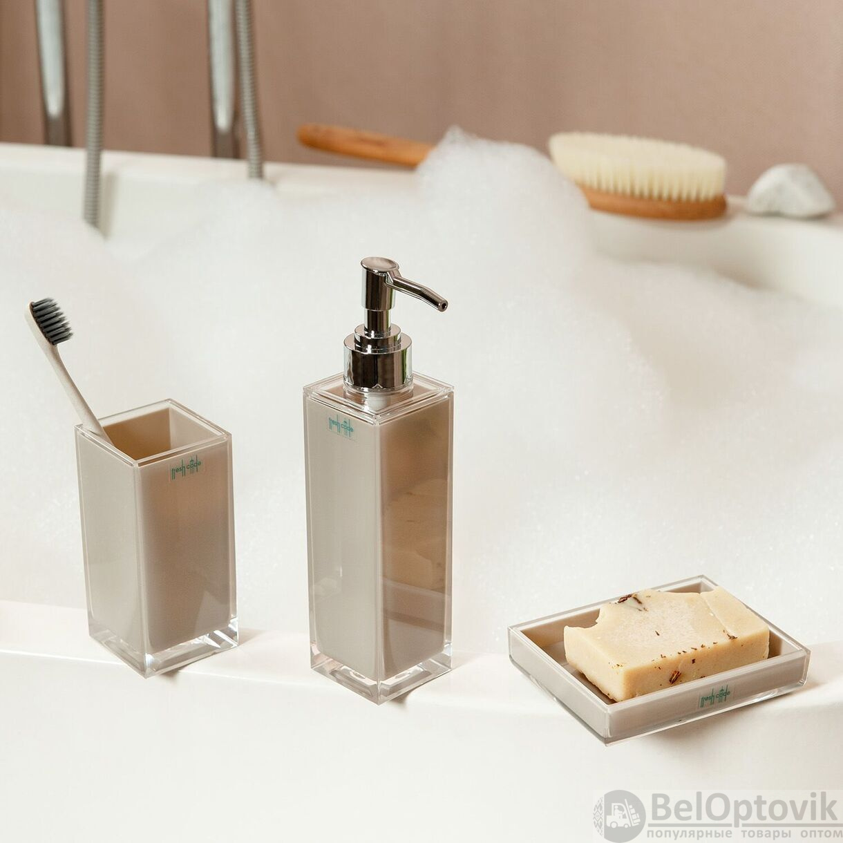 Стакан для зубных щеток Глянцевый тауп, 5,4*5,4*11,5 см, FRESH CODE