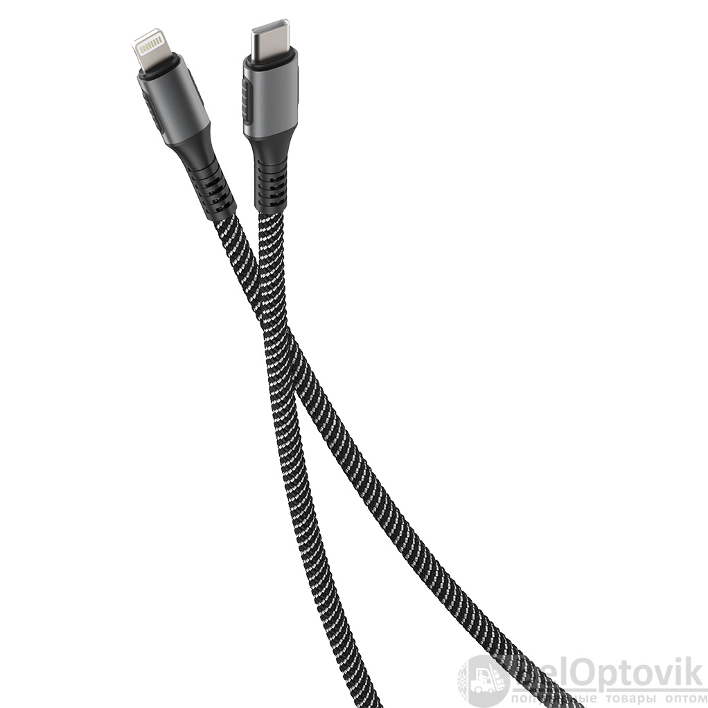 Кабель PD, USB2.0, Type-C - Lightning, 1.2м, черный, OLMIO