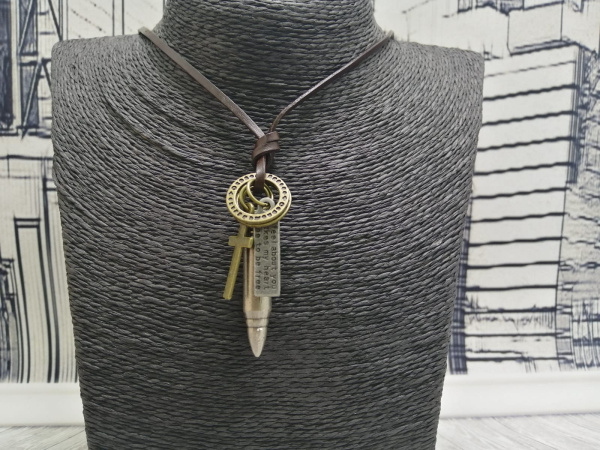 Подвеска с кулонами "Крест, Медальон, Кольцо, Пуля 3.5 см" (универсальная регулировка длины)