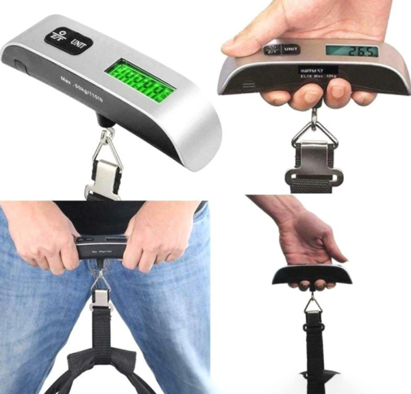 Портативные электронные весы (Безмен) Electronic Luggage Scale до 50 кг LED-дисплей / Багажные карманные весы с термометром