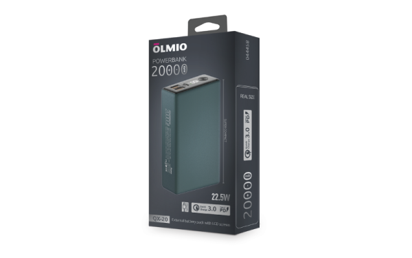 Внешний АКБ QX-20, 20000mAh, deep-green, OLMIO