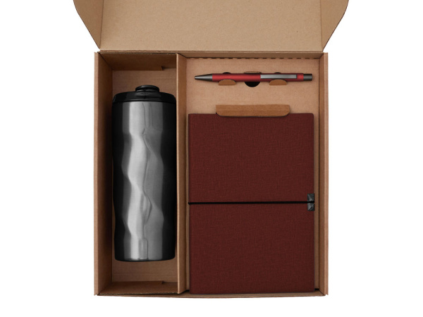 Набор «Firm» с блокнотом, ручкой и термокружкой, Цвет красный, серый