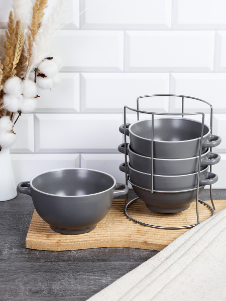 Супница с ручками 4 штуки на подставке / BLS4/1900 /уп 6/