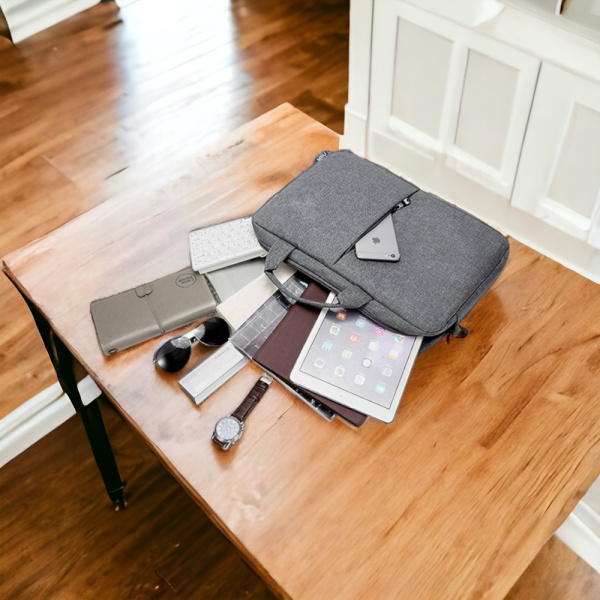 Сумка для ноутбука 15.6 Elegance, серая / Крепление для чемодана, застежка на липучке, утолщенная стенка в кармане