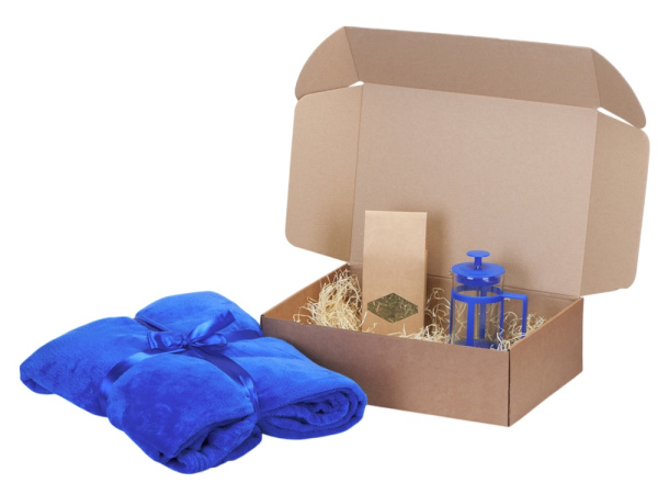 Подарочный набор «Tea time» с пледом, Цвет синий