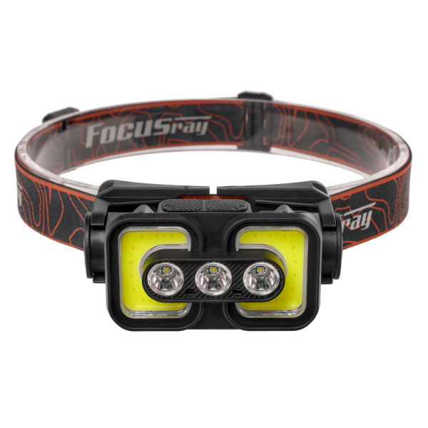 Фонарь налобный FOCUSray 1306 акку 18650 1200 мАН 3,7V индикатор заряда,сенсор,3 диода 3W +2 СОВ 3W 1/180, шт