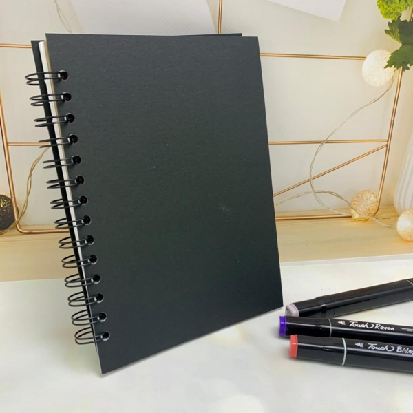 Скетчбук блокнот с плотными листами "Sketchbook" 5 видов бумаги (белая, клетка, чёрная, крафтовая, в точку, А5, спираль, 80 листов)