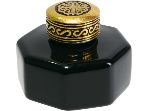 Набор: ручка перьевая, чернильница, блоттер, Цвет черный/золотистый