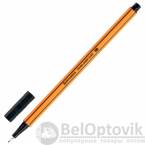 Ручка капиллярная (линер) ЧЕРНАЯ, BRAUBERG "FINE 040", шестигранная, линия письма 0,4 мм, 144139